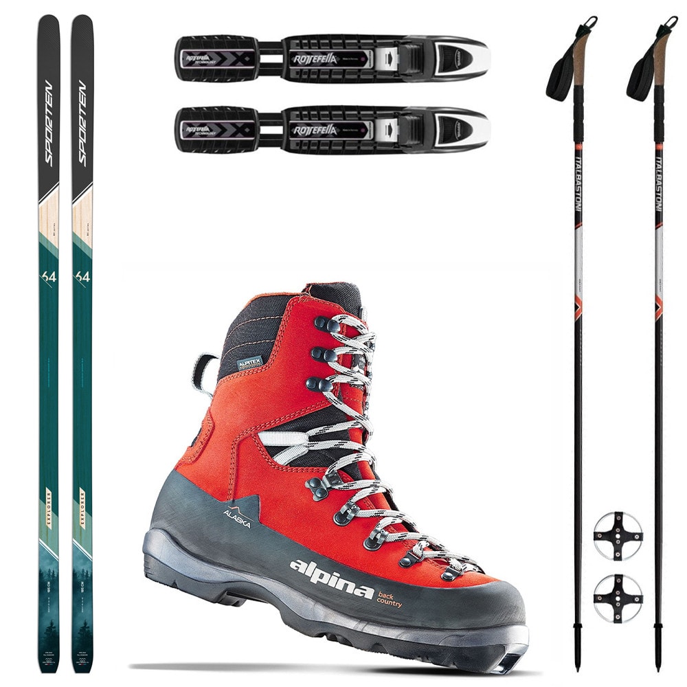 Backcountry set SPORTEN Explorer SKIN se stoupacím pásem + vázání + boty Alpina Alaska + hole