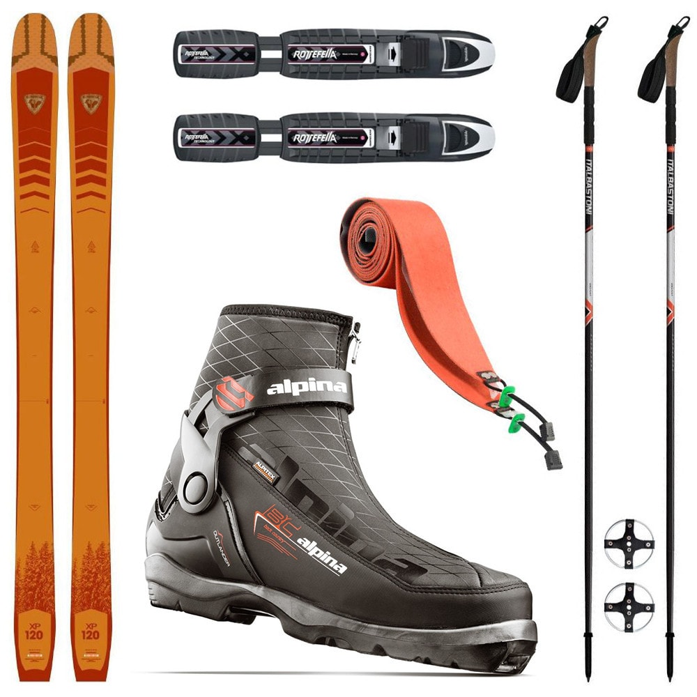 Backcountry set ROSSIGNOL XP 120 Positrack se stoupacími pásy + vázaní + boty ALPINA Outlander + hole