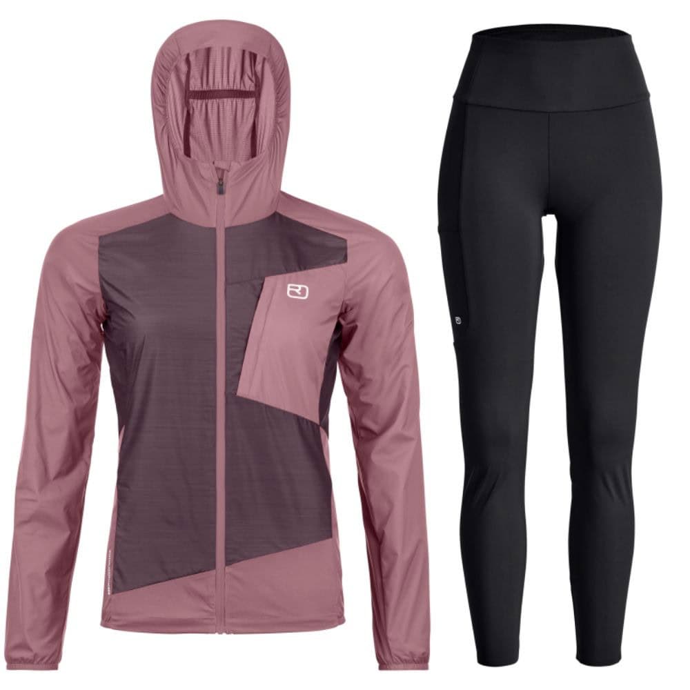 Komplet ORTOVOX Trace Windbreaker Jacket W Chestnut + All Mountain Tights Black Raven