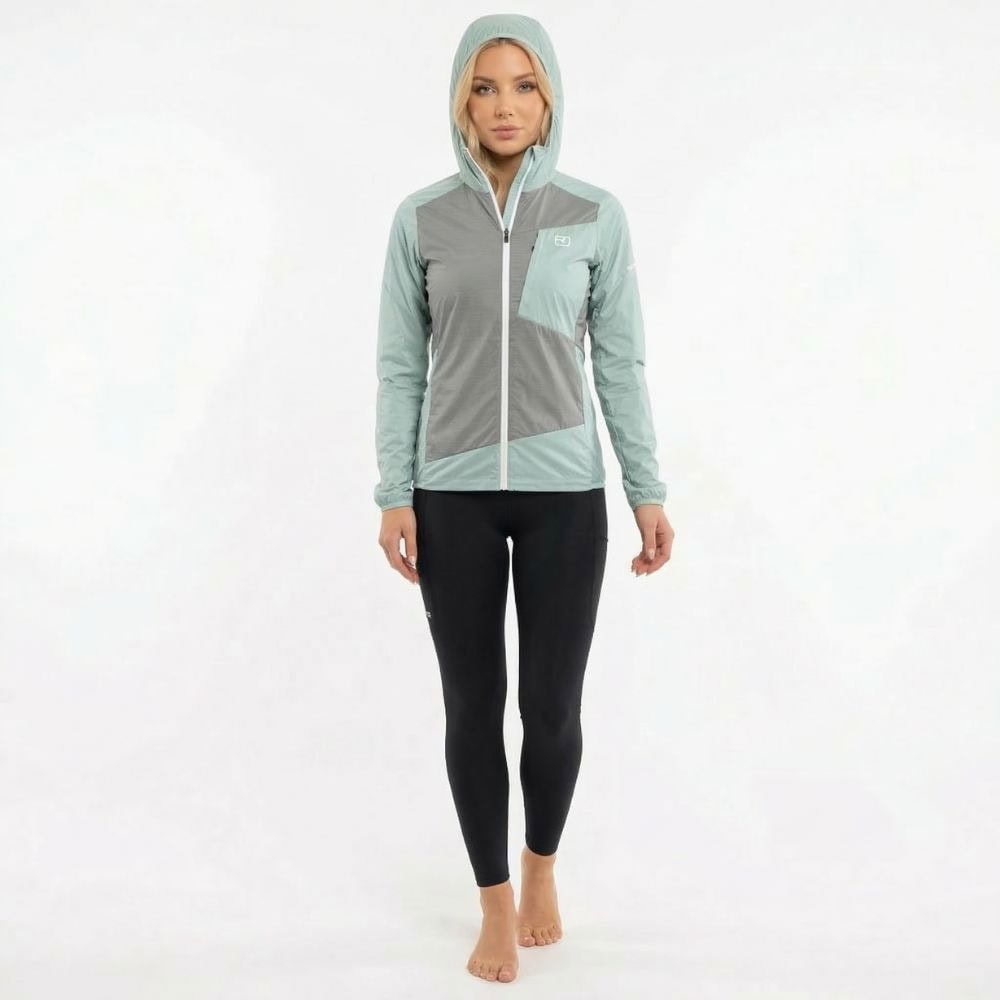 Komplet ORTOVOX Trace Windbreaker Jacket W Green Sage + All Mountain Tights Black Raven